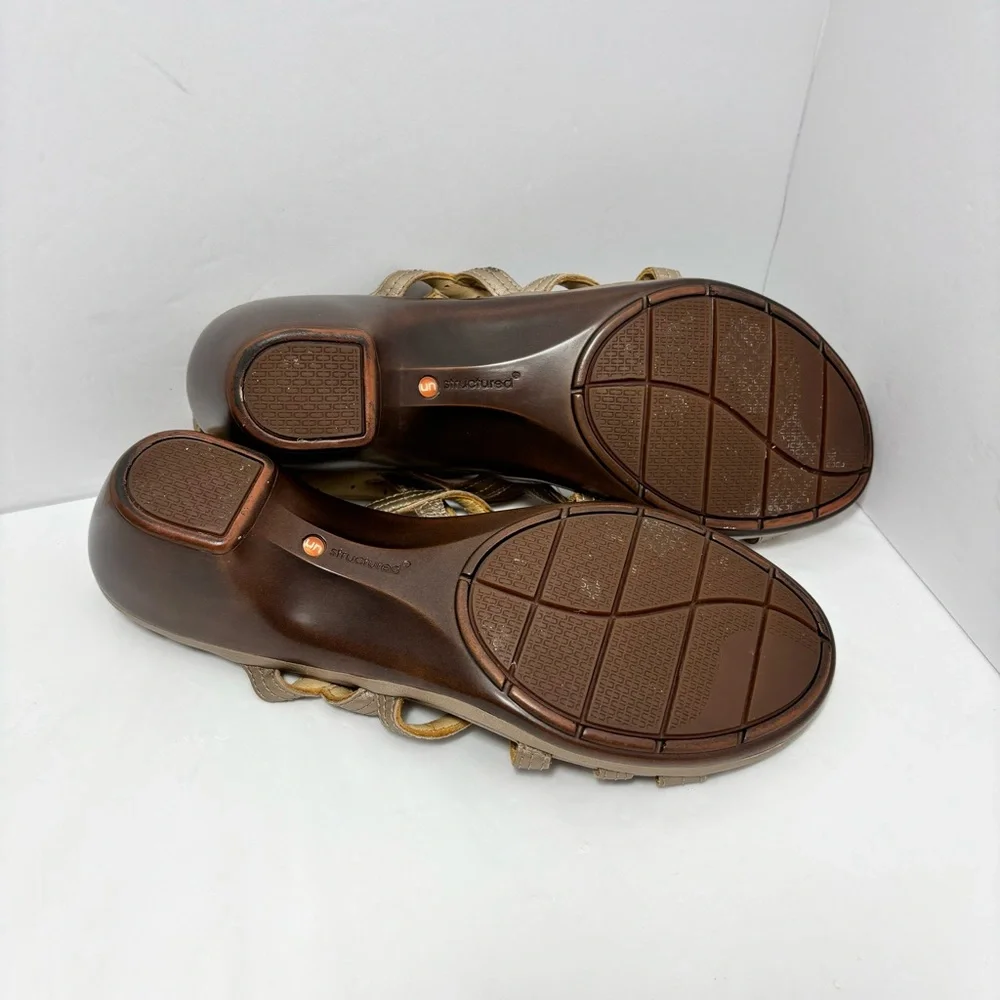 Clarks Unstructured Sandals Strappy Slingback Brown Taupe Wedge Heel Women 9.5 M